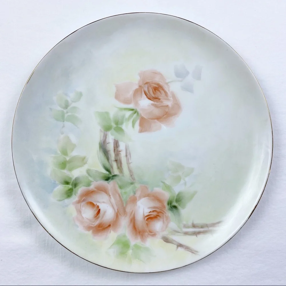 Vintage Hand Painted Pink Rose Floral Plate 8